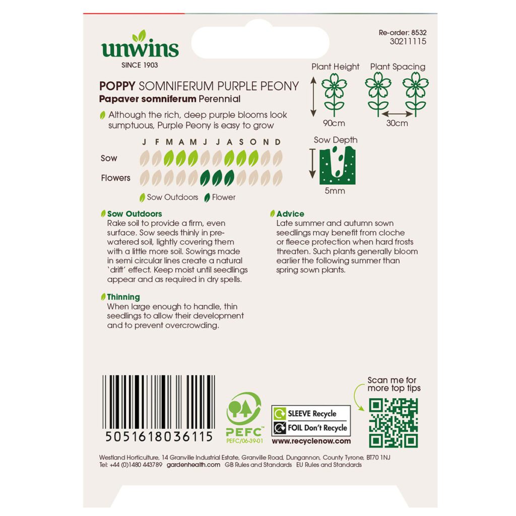 Unwins Poppy Purple Peony Seeds 5051618036115 2